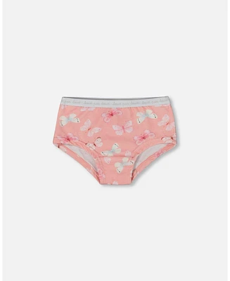 Girl Printed Cotton Boyshort Panty Pink And Blue Butterflies On Old - Toddler|Child