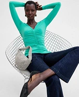 I.N.C. International Concepts Ruched Long Sleeve Top Flared Leg Jeans Mesh Hobo Bag Hardware Detail Flats Exclusively At Macys