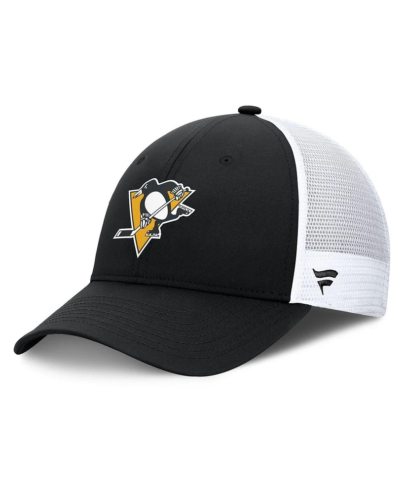 Fanatics Men's Black/White Pittsburgh Penguins Authentic Pro Simple Rink Trucker Adjustable Hat