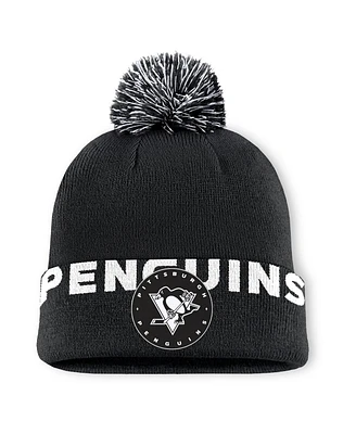 Fanatics Men's Black Pittsburgh Penguins Fundamental High Stick Cuffed with Pom Knit Hat