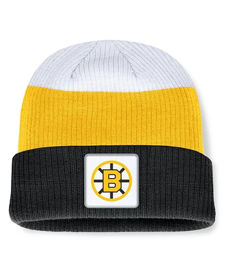 Fanatics Men's Black/Gold Boston Bruins Heritage Showboat Color-Block Cuffed Knit Hat