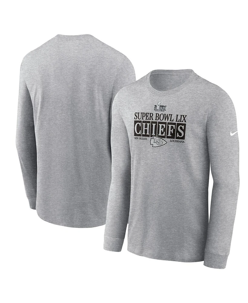 Nike Men's Heather Gray Kansas City Chiefs Super Bowl Lix Nola Inspired Long Sleeve T-Shirt