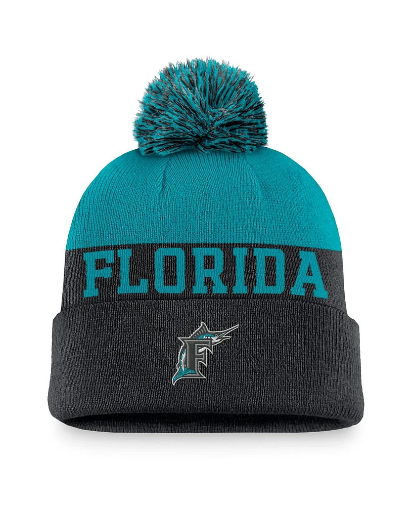 Nike Men's Black Florida Marlins Rewind Peak Cuffed Knit Hat with Pom