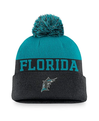 Nike Men's Black Florida Marlins Rewind Peak Cuffed with Pom Knit Hat