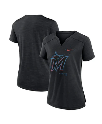 Nike Women's Black Miami Marlins Pure Pride Boxy Performance Notch Neck T-Shirt