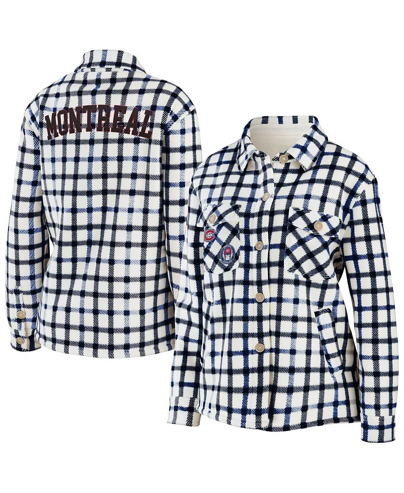Wear by Erin Andrews Women's Black/White Montreal Canadiens Plaid Button-Up Shirt Jacket