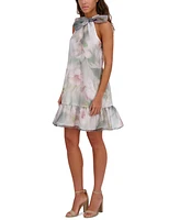 kensie Women's Printed Organza Bow-Tie Sheath Dress
