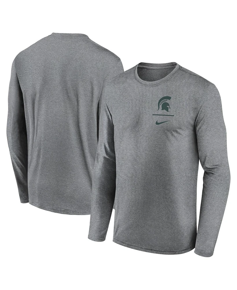 Nike Men's Heather Gray Michigan State Spartans Primary Stack Legend Long Sleeve T-Shirt