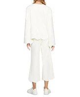 Three Dots Women's Scalloped Bell-Sleeve Henley Top