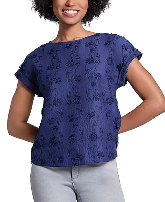 Jones New York Petite Short-Sleeve Embroidered Top