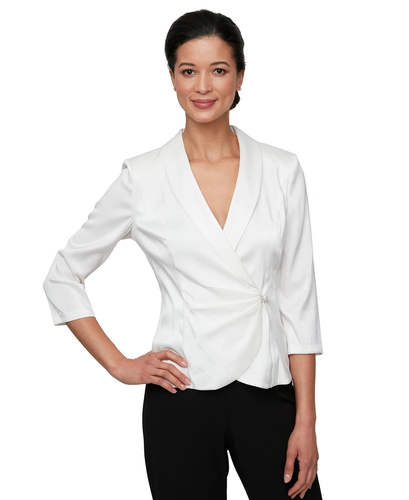 Alex Evenings Women's Structured Shawl-Collar Blouse