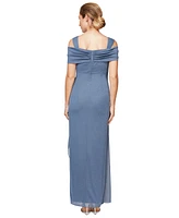 Alex Evenings Cold-Shoulder Draped Metallic Petite Gown