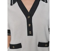 Karl Lagerfeld Paris Women's Short-Sleeve Collared Sweater