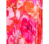 Xscape Women's Petite Floral-Print Pleated Halter Gown