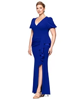 Xscape Plus Puff-Sleeve Ruffled Gown