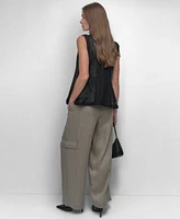 Dkny Womens Boucle Printed Tank Top Tie Front Cargo Pants Combo Zipper Vest