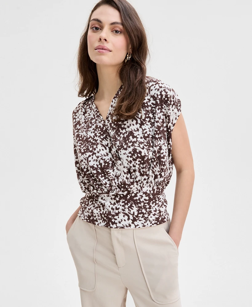 I.n.c. International Concepts Women's Printed Ruched-Shoulder Top, Exclusively at Macy's