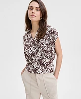 I.n.c. International Concepts Women's Printed Ruched-Shoulder Top, Exclusively at Macy's