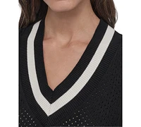 Dkny Sport Women's Open-Knit Sleeveless V-Neck Sweater