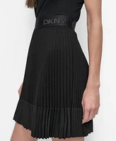 Dkny Women's Logo-Waist Mixed-Media Pleated-Hem Skirt