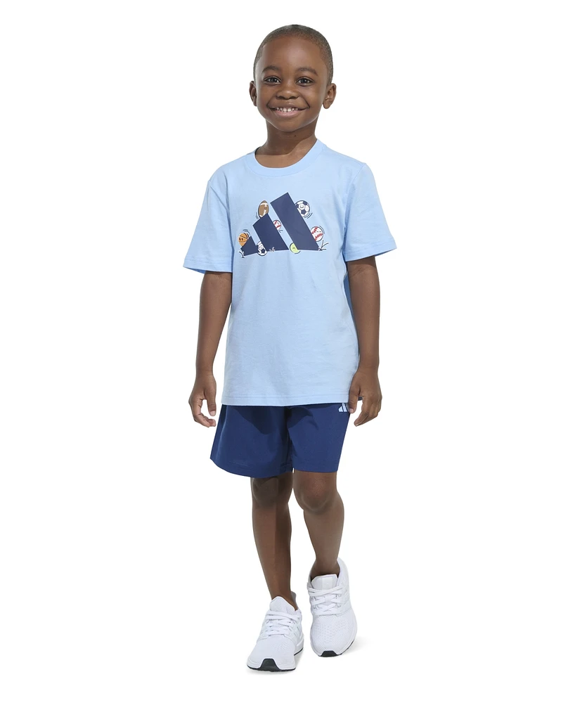 adidas Toddler & Little Boys Short-Sleeve Logo T-Shirt Elastic-Waistband Woven Shorts, 2 Piece Set