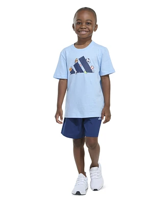 adidas Toddler & Little Boys Short-Sleeve Logo T-Shirt Elastic-Waistband Woven Shorts, 2 Piece Set