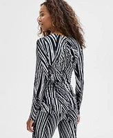 I.n.c. International Concepts Women's Printed Ruched-Front V-Neck Top, Exclusively at Macy's