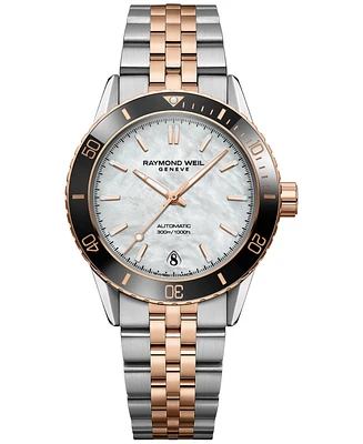 Raymond Weil Women's Freelancer Diver Rose Gold Pvd Two-Tone Bracelet Watch 36mm