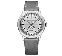 Raymond Weil Men's Swiss Automatic Millesime Moon Phase Gray Leather Strap Watch 40mm