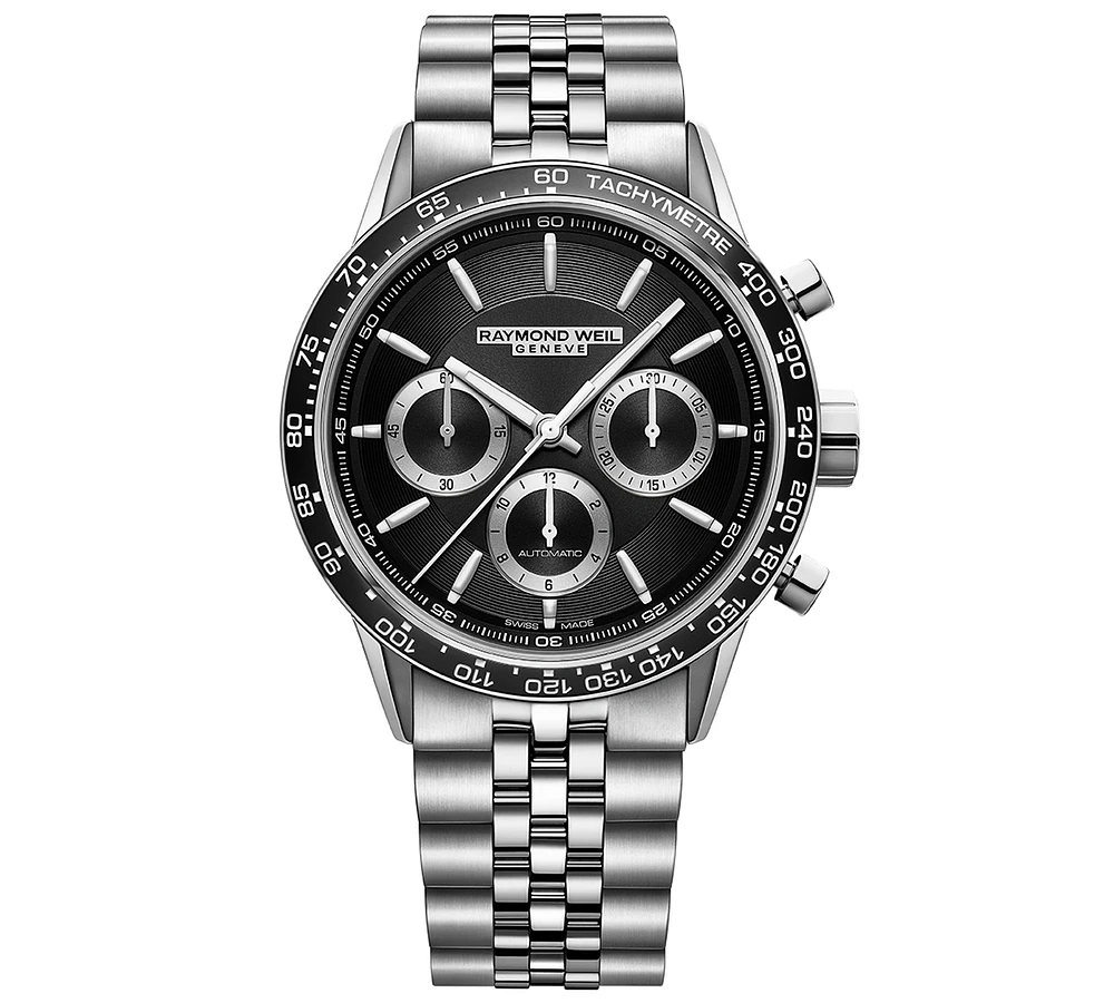 Raymond Weil Men's Swiss Automatic Chronograph Freelancer Stainless Steel Bracelet Watch 44mm