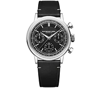 Raymond Weil Men's Swiss Automatic Chronograph Millesime Black Leather Strap Watch 40mm