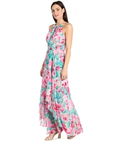 R & M Richards Women's Floral-Print Halter Gown