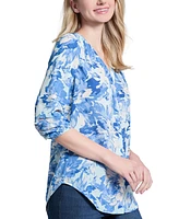 Jones New York Women's Printed V-Neck 3/4-Sleeve Tunic