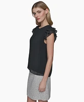 Karl Lagerfeld Paris Women's Flutter-Sleeve Blouse