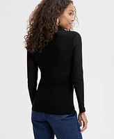 I.n.c. International Concepts Women's Long-Sleeve Mesh Button Up Top, Exclusively at Macy's