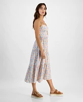 Self Esteem Juniors' Floral Lace-Up Sweetheart Midi Dress