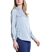 Jones New York Women's Side-Button Long-Sleeve Satin Tunic