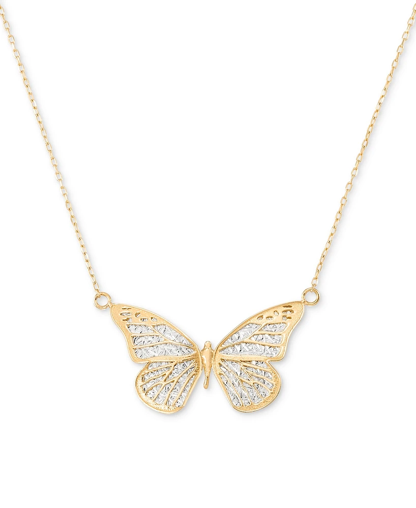 Two-Tone Butterfly Pendant Necklace in 10k Gold, 18"