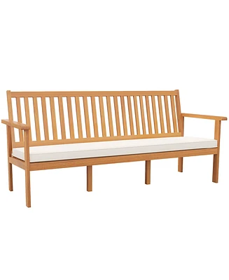 Outdoor 3-Seat Wood Bench with Seat Cushion and Slatted Seat