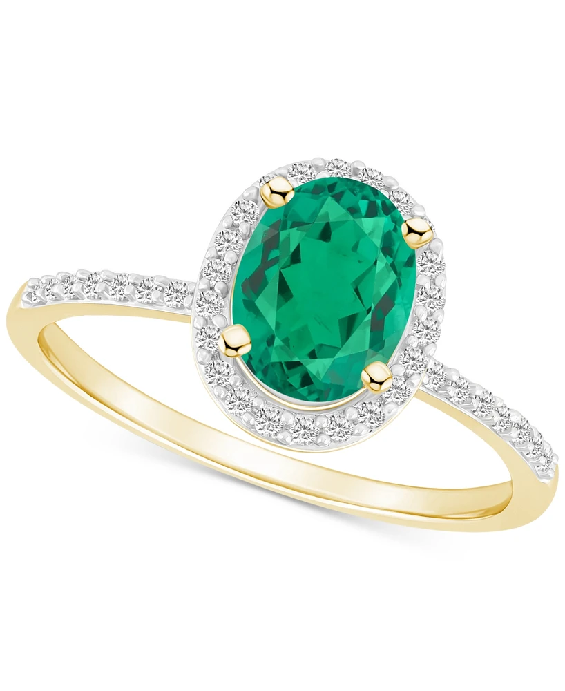 Lab-Created Emerald (1 ct. t.w.) & White Sapphire (1/5 Oval Halo Ring