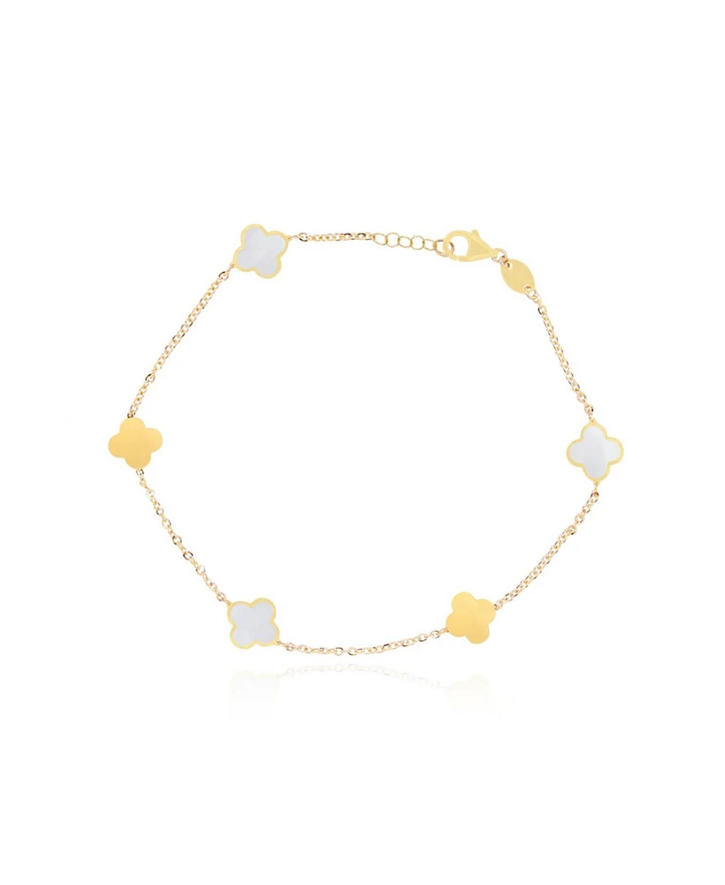 The Lovery Mini Mother of Pearl Clover Bracelet 14K Gold