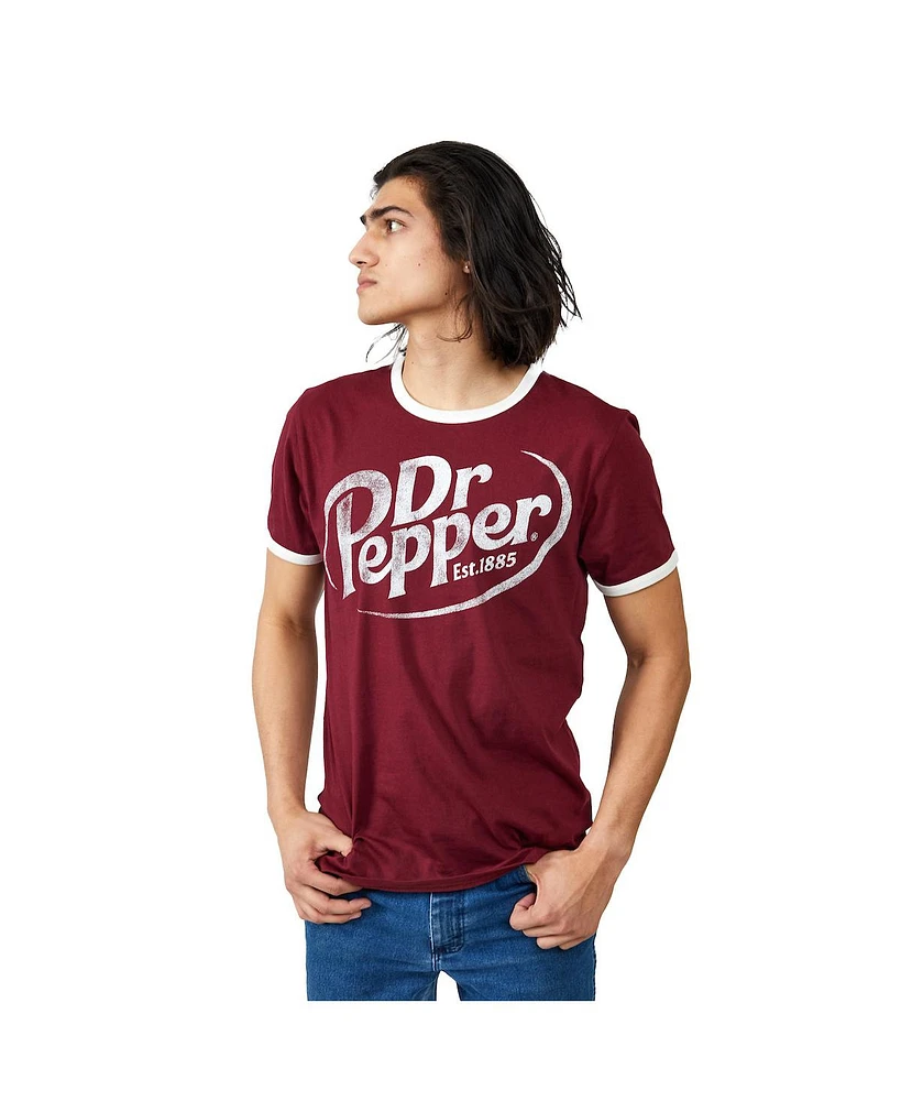 Dr Pepper Logo Crew Neck Short Sleeve Red Men's Ringer Tee