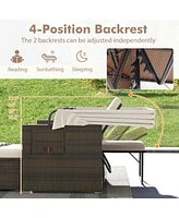 Outdoor Patio Rattan Daybed with Retractable Canopy and Adjustable Backrests