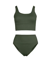 Lands' End Women's Tugless Ribbed Tankini Top and High Waisted Bottom Swimsuit Set