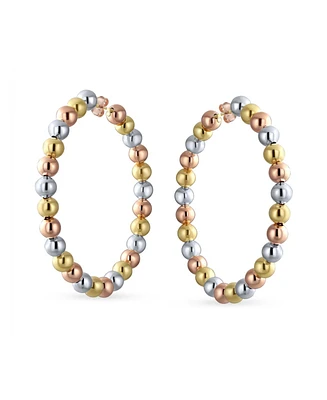 Bling Jewelry Tri Color Bead Hoop Huggie Earrings Gold Plated 2.2 Inch Latch Back Closure