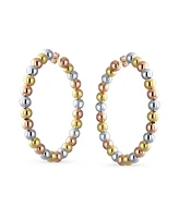 Bling Jewelry Tri Color Bead Hoop Huggie Earrings Gold Plated 2.2 Inch Latch Back Closure