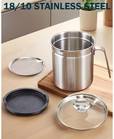 Cook N Home Bacon Grease Container With Strainer, Stainless Steel Oil Grease Storage Can 2.5 Quart, Pot Fat Storage With Lid, Easy Grip Handle Suitabl