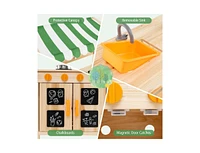 Mud Kitchen Fir Wood Play Kitchen with Canopy and Sink and 4 Stoves