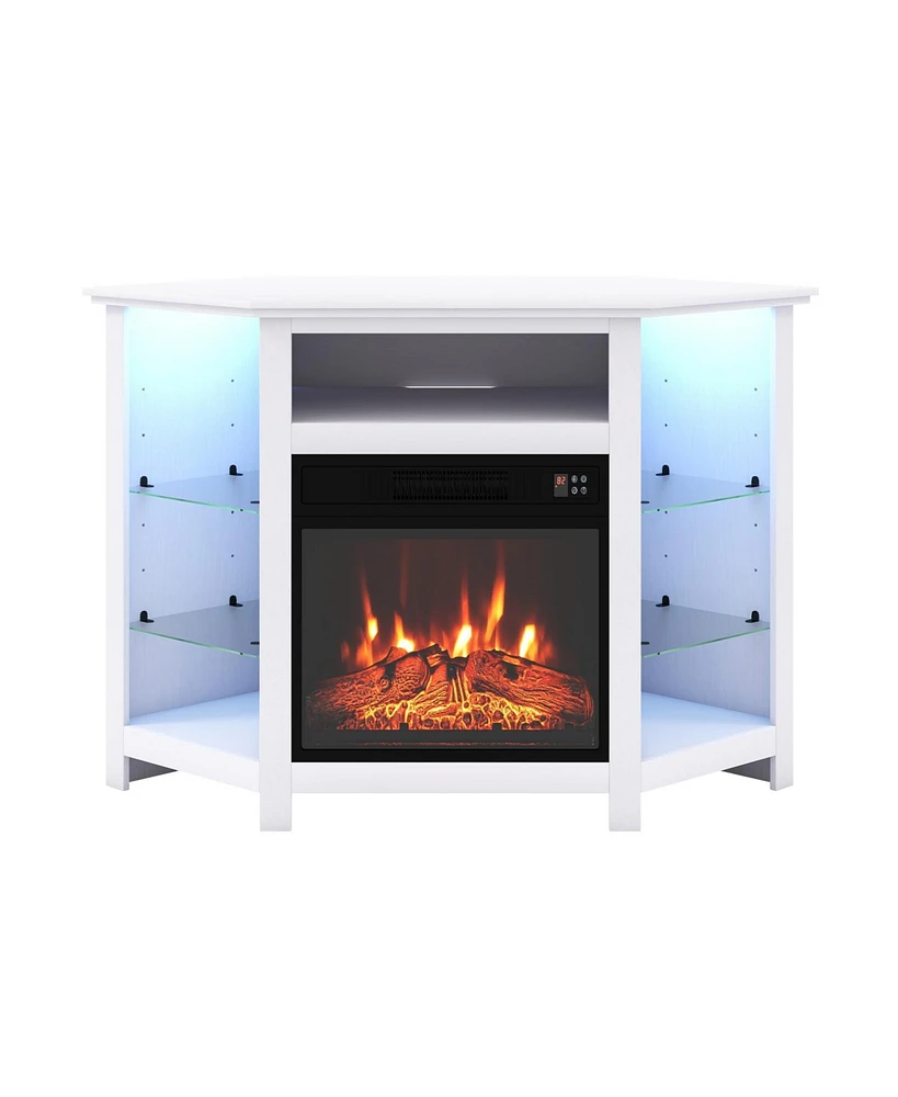 Fireplace Corner Tv Stand with Led Lights and Smart App Control for Tv