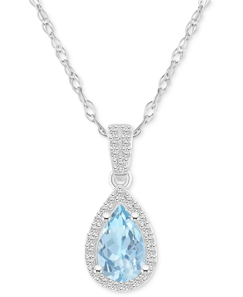 Lab Created Blue Sapphire (1 ct. t.w.) & White (1/6 Pear-Shape Pendant Necklace 10k Gold